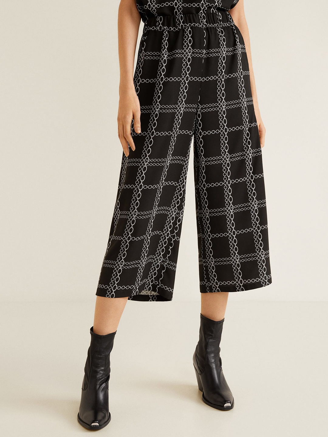 

MANGO Women Black & White Regular Fit Checked Culottes