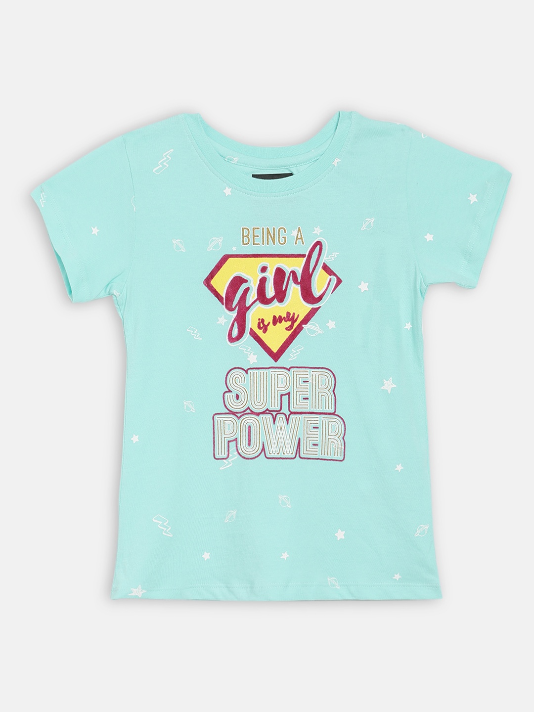 

Blue Giraffe Girls Blue Printed Round Neck T-shirt