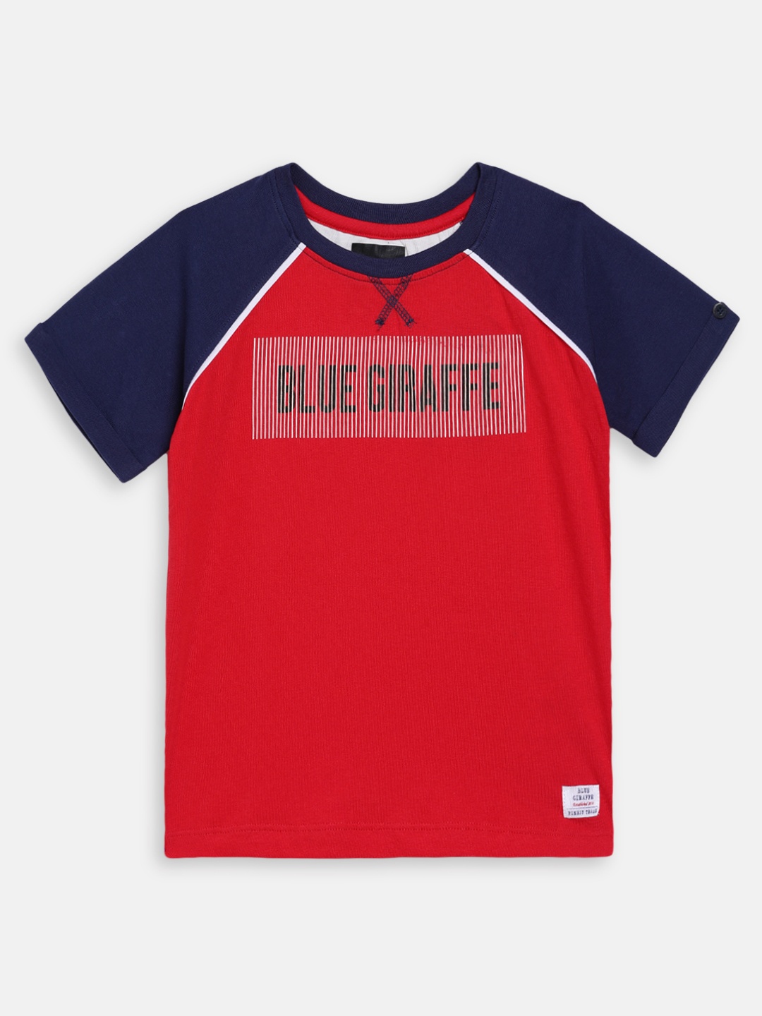 

Blue Giraffe Boys Red Printed Round Neck T-shirt