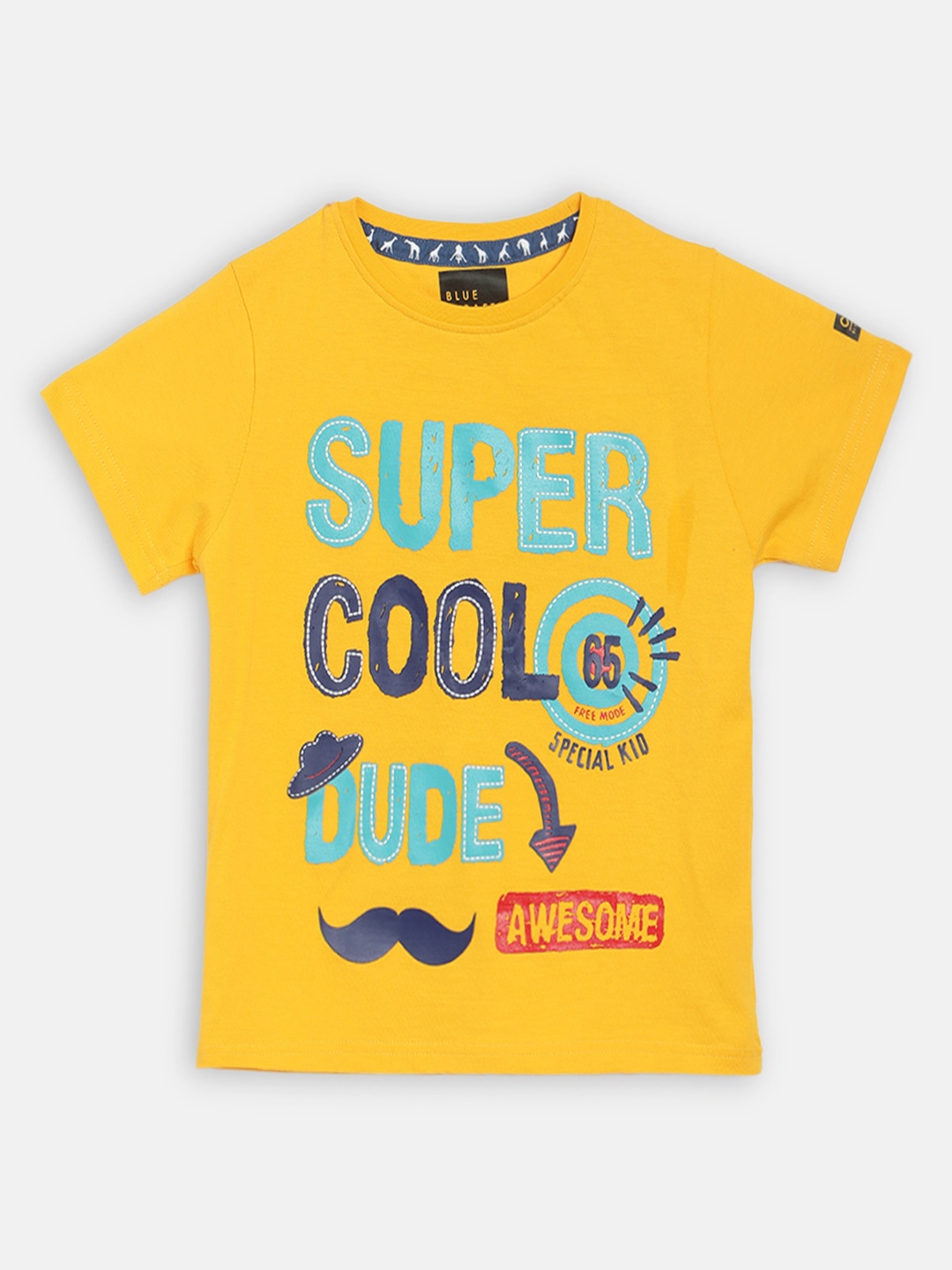 

Blue Giraffe Boys Yellow Printed Round Neck T-shirt