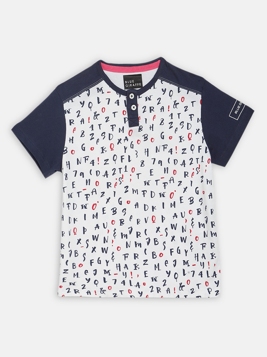 

Blue Giraffe Boys White Printed Henley Neck T-shirt