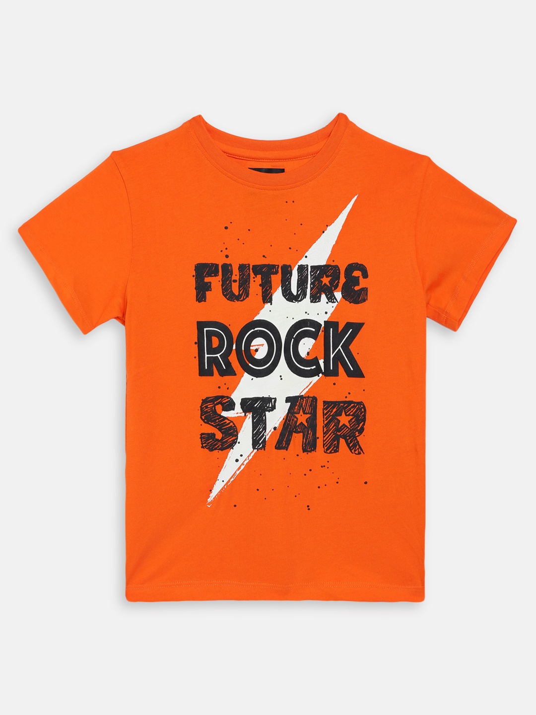 

Blue Giraffe Boys Orange Printed Round Neck T-shirt