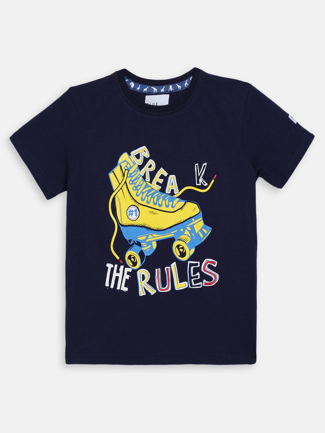 

Blue Giraffe Boys Navy Blue Printed Round Neck T-shirt