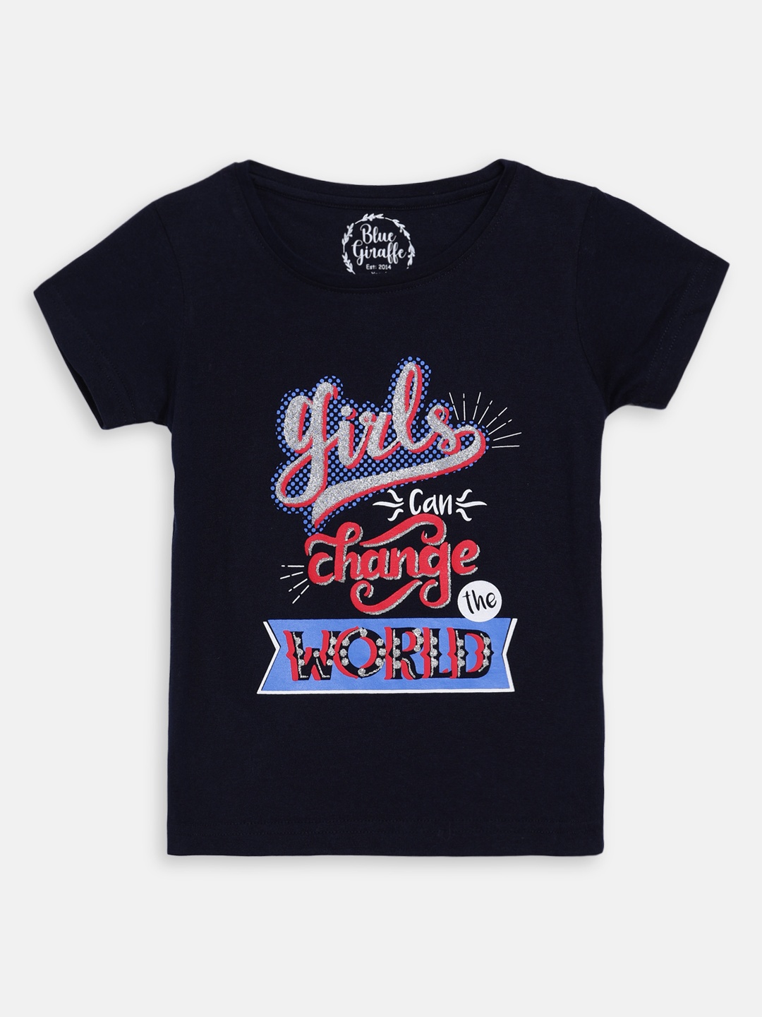 

Blue Giraffe Girls Navy Blue Printed Round Neck T-shirt