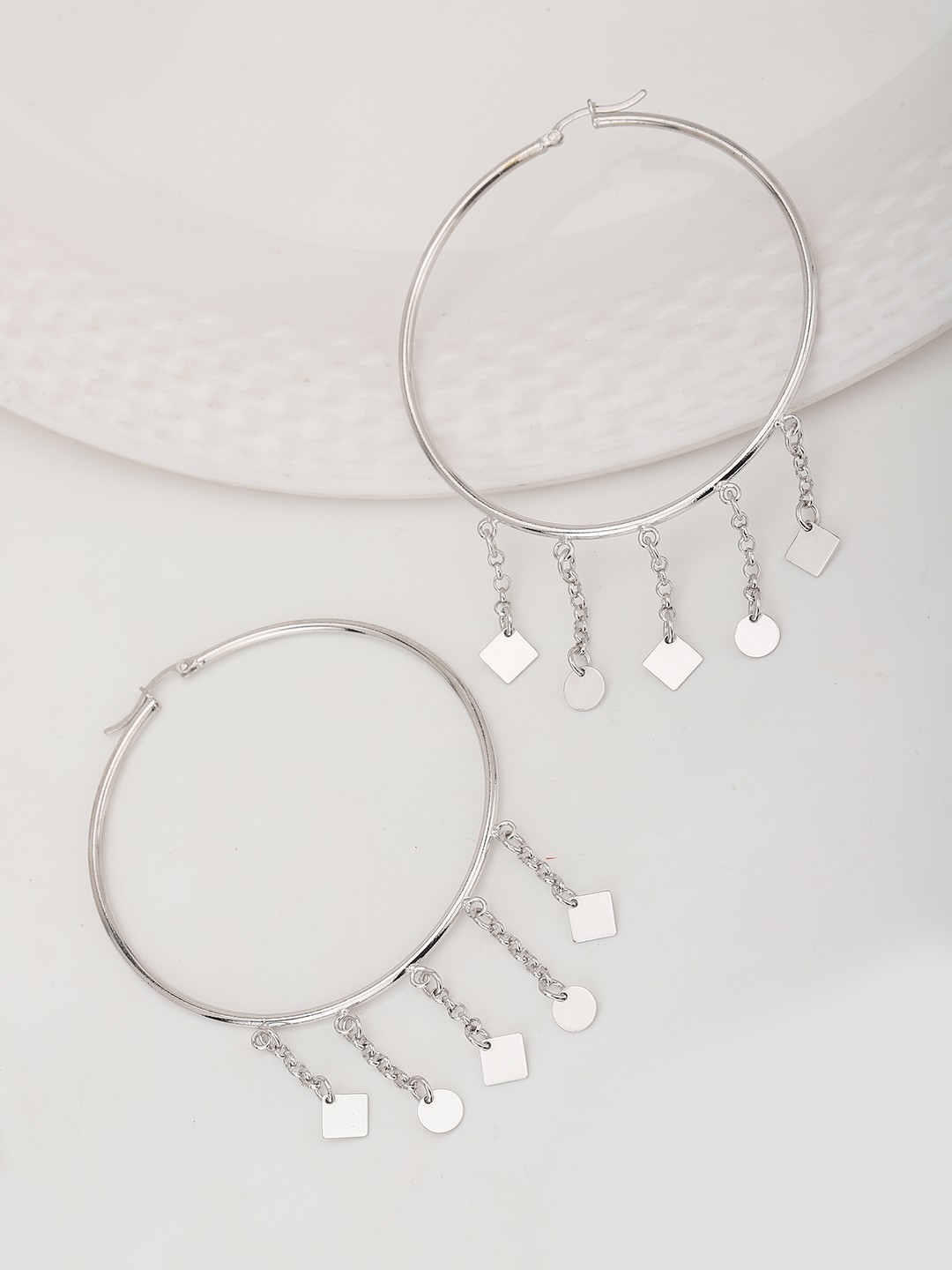 

Carlton London Silver-Toned Rhodium-Plated Circular Hoop Earrings