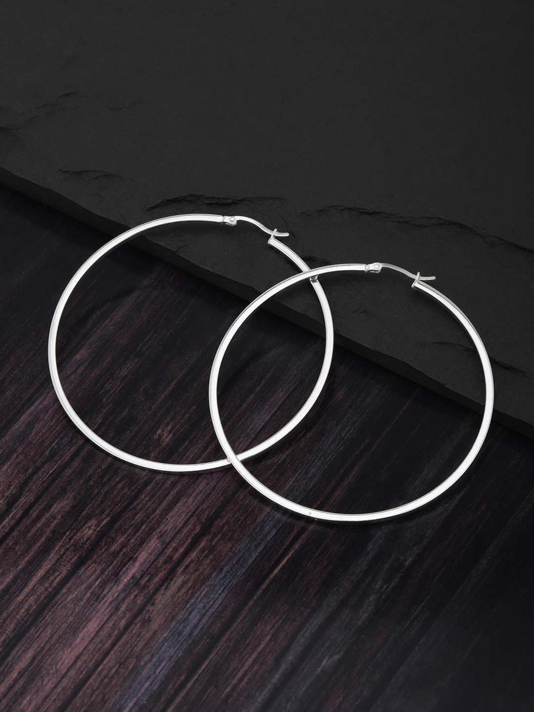 

Carlton London Silver-Toned Rhodium-Plated Circular Hoop Earrings