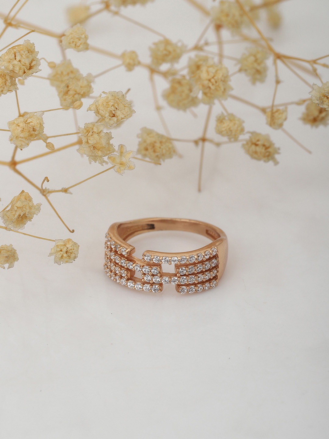 

Carlton London Rose Gold-Plated CZ-studded Finger Ring
