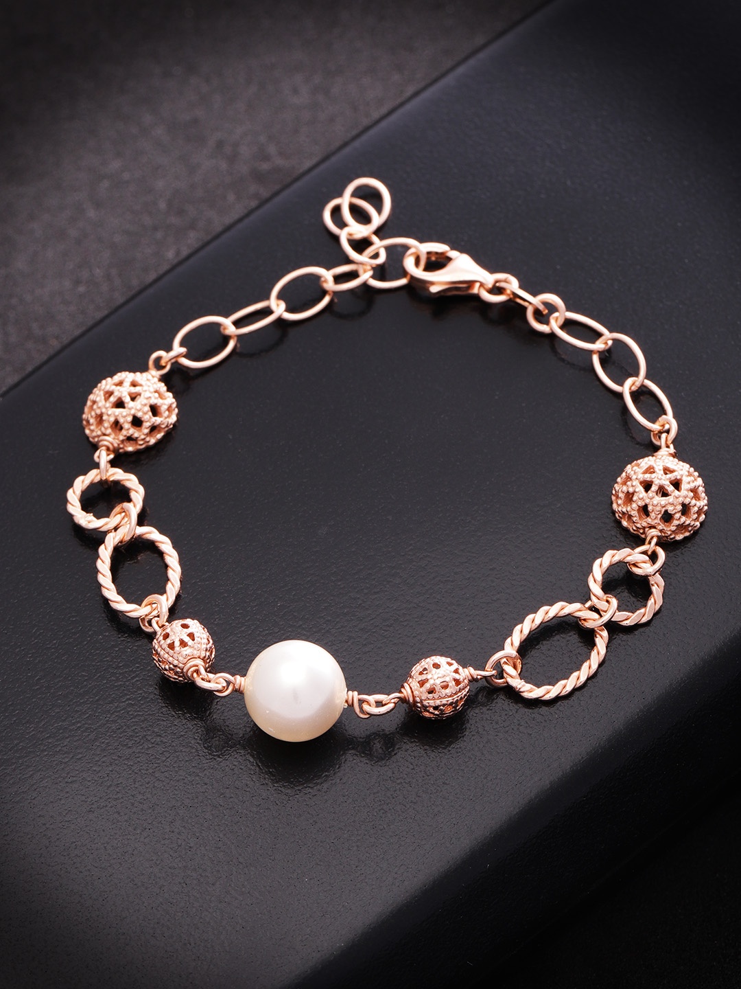 

Carlton London Rose Gold-Plated & White Beaded Charm Bracelet