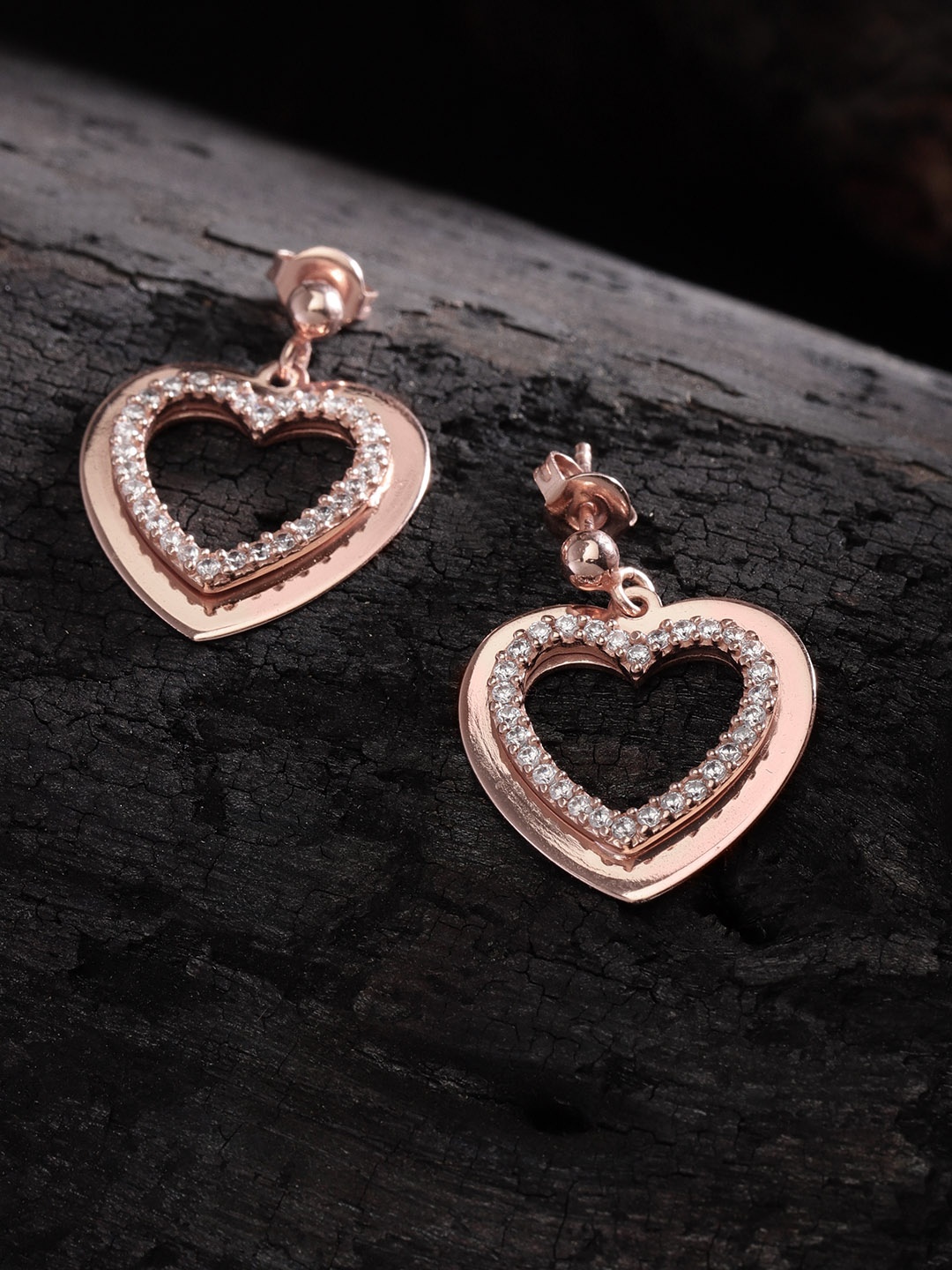 

Carlton London Rose Gold-Plated CZ-Studded Heart Shaped Drop Earrings