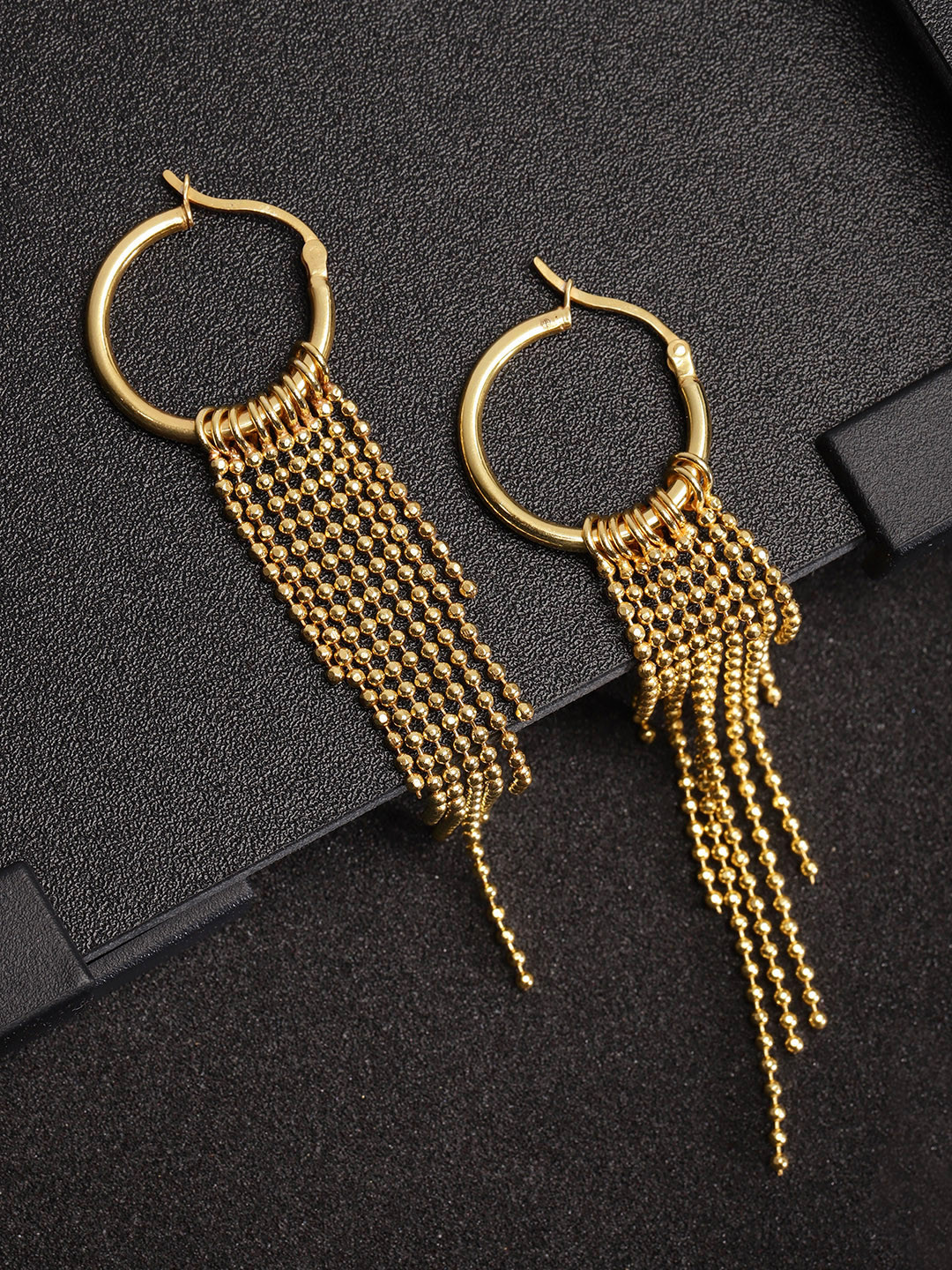 

Carlton London Gold-Plated Tasselled Contemporary Hoop Earrings
