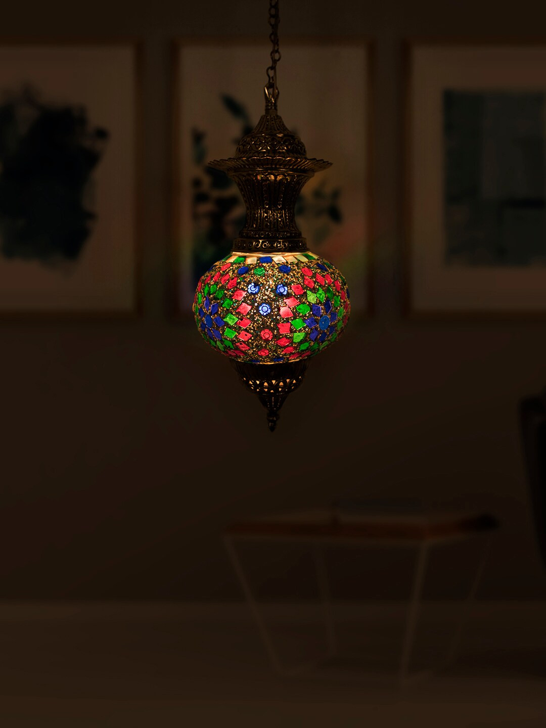 

Fos Lighting Gold-Toned & Multicoloured Printed Turkish Hanging Lantern