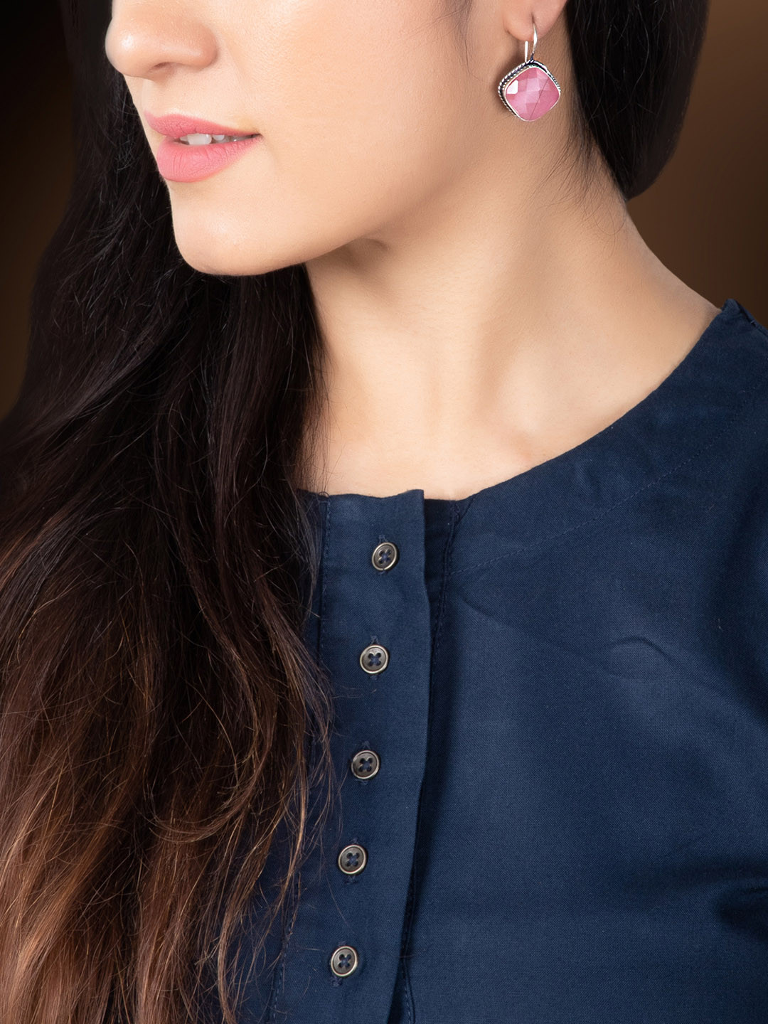 

Rubans Silver Silver-Plated & Pink Square Drop Earrings