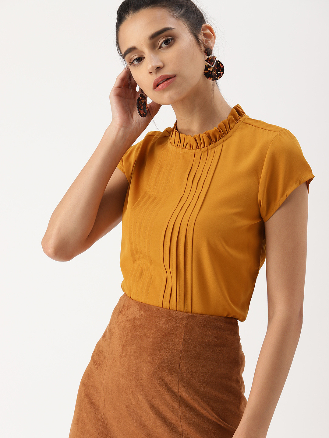 

DressBerry Women Mustard Brown Solid Top