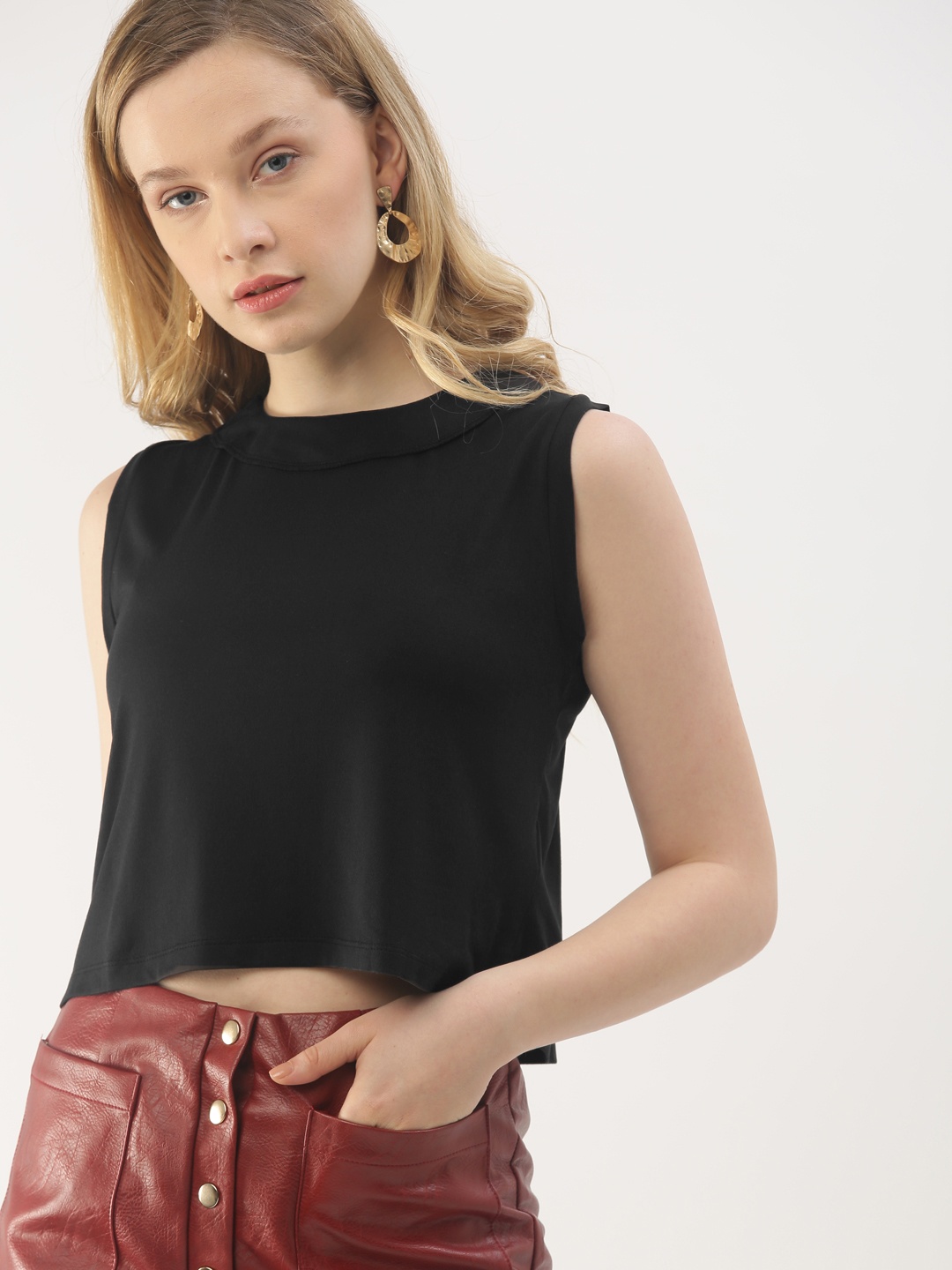 

DressBerry Women Black Solid Styled Back Top