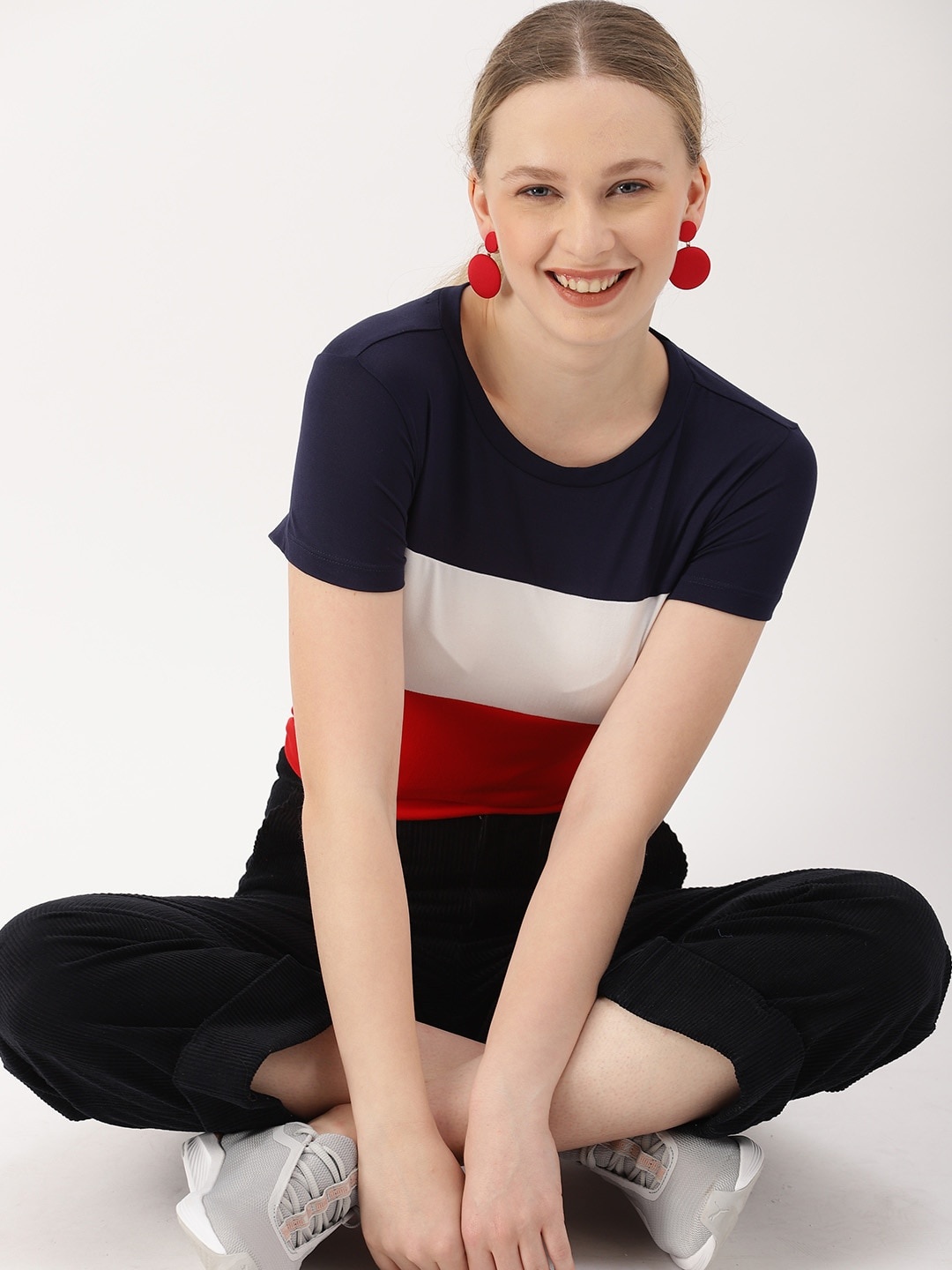 

DressBerry Women Navy Blue Colourblocked Top
