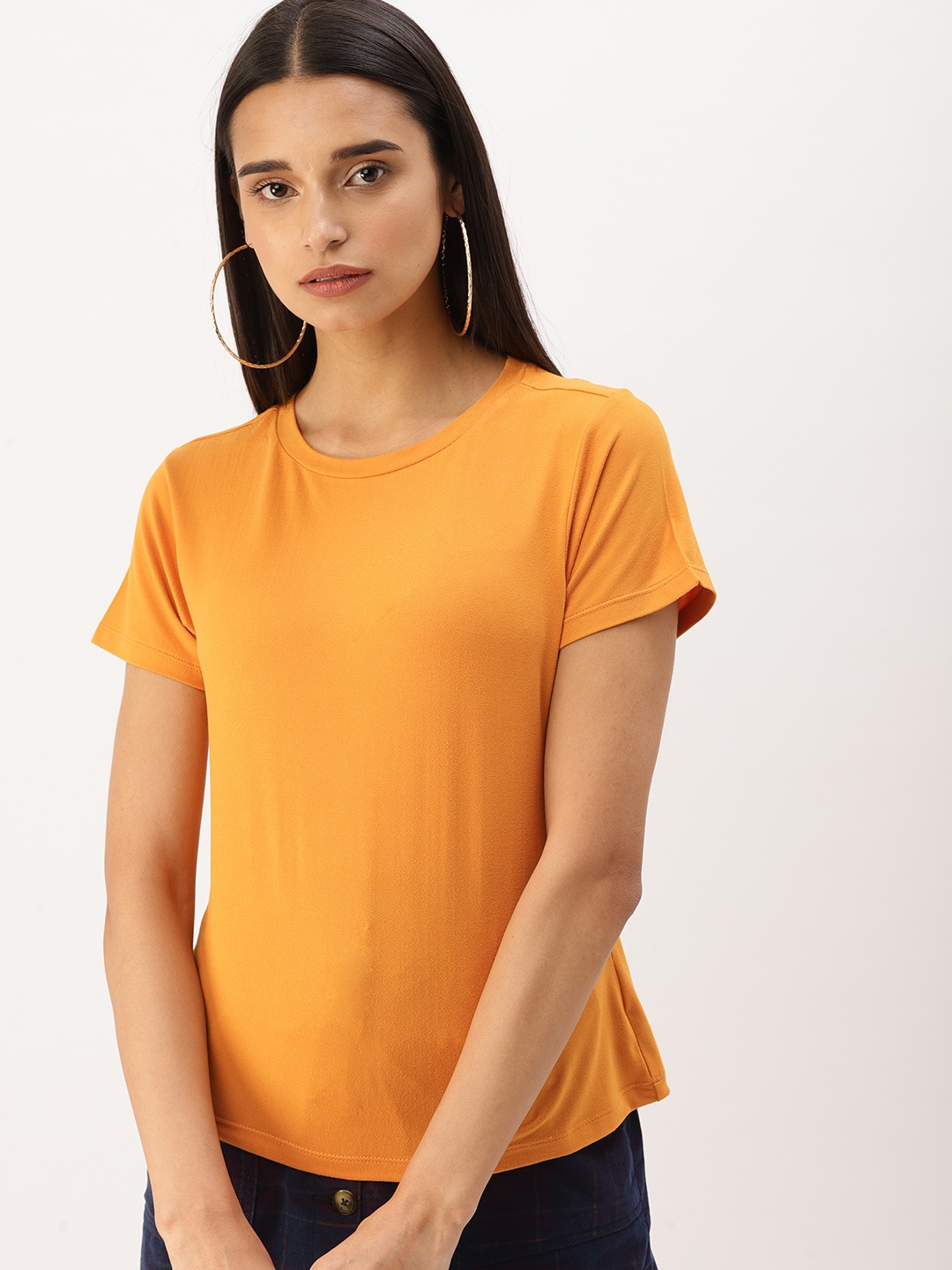 

DressBerry Women Mustard Yellow Solid Round Neck T-shirt