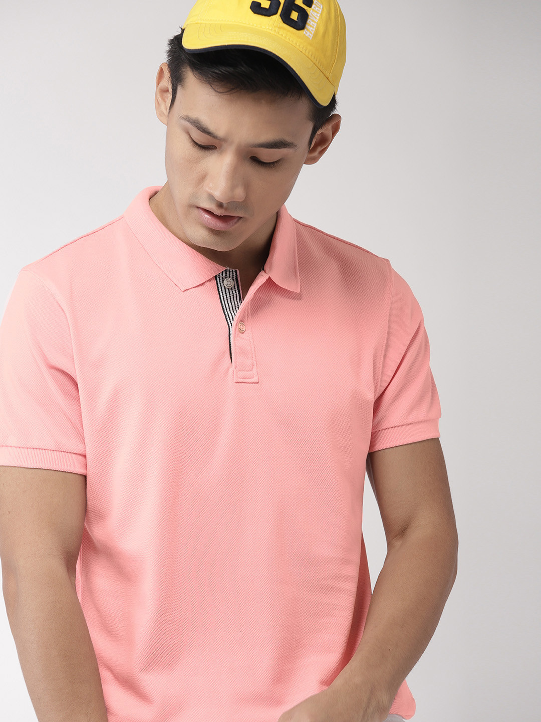 

Harvard Men Pink Solid Polo Collar T-shirt