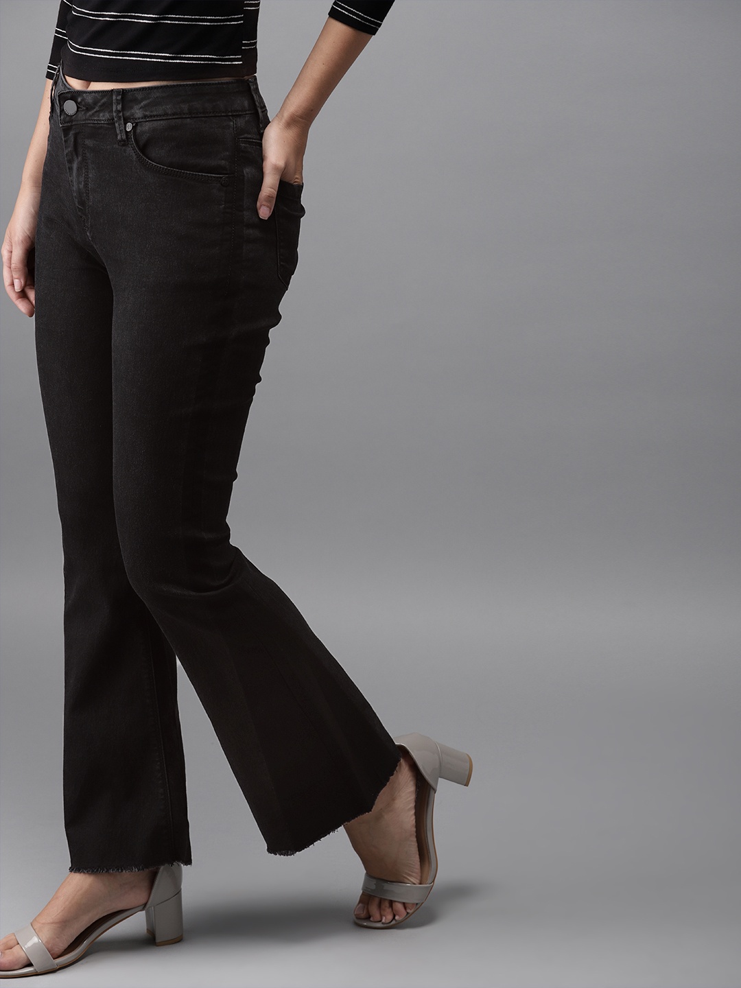 

HERE&NOW Women Black Bootcut Regular Fit Mid-Rise Clean Look Stretchable Jeans