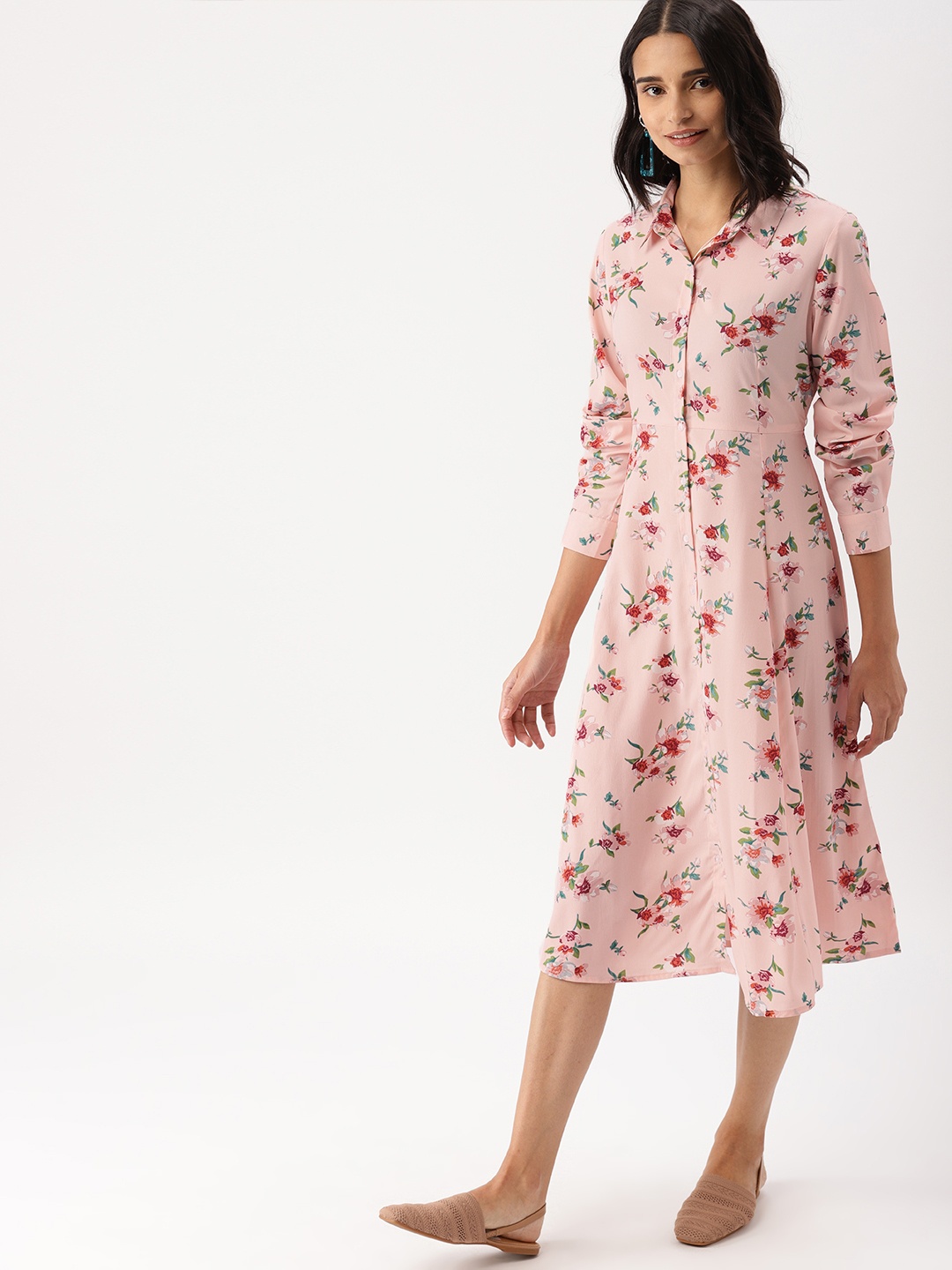 

DressBerry Women Peach-Coloured Printed Shirt Dress