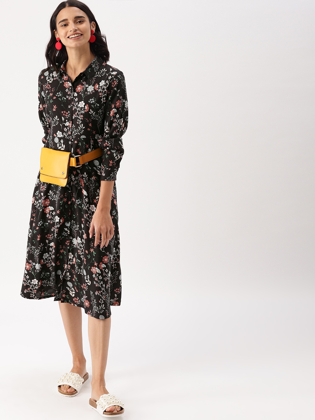 

DressBerry Women Black & Off-White Printed Shirt Dress