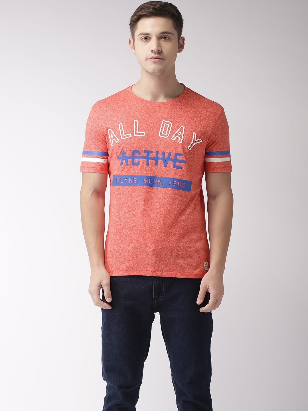 

Flying Machine Men Red Printed Round Neck T-shirt