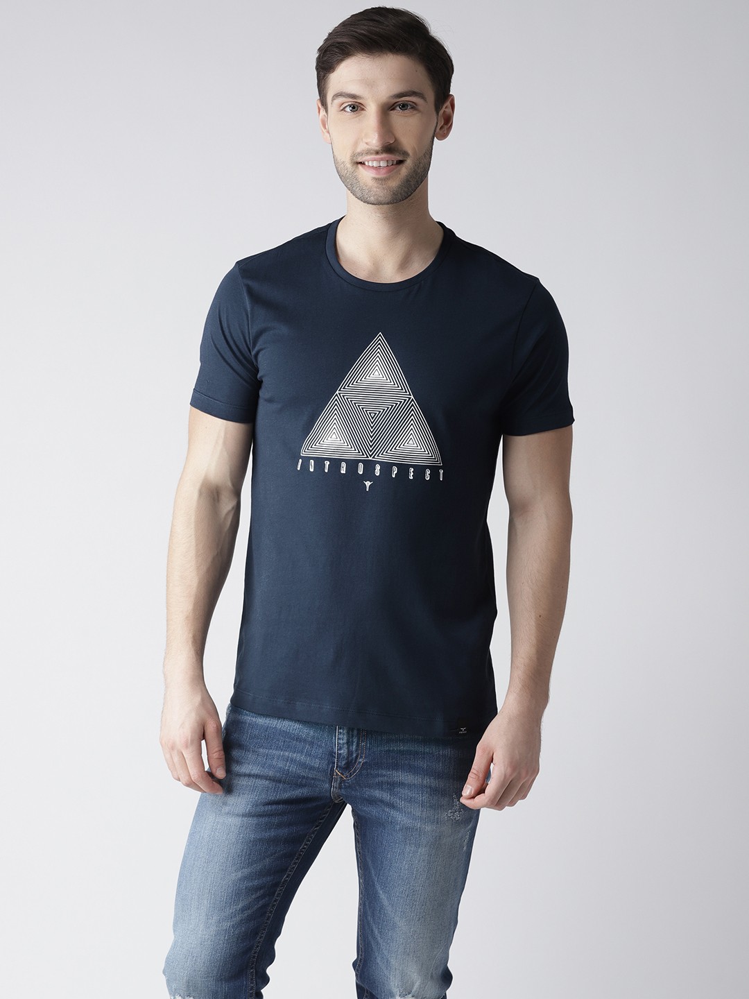 

Flying Machine Men Navy Blue Printed Round Neck T-shirt