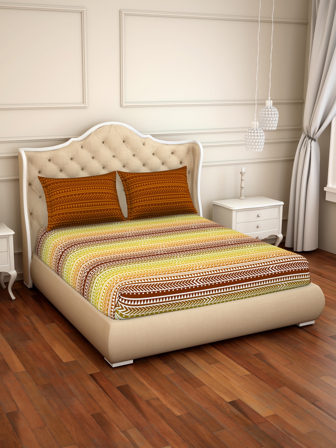 

CORE Designed by SPACES Multicoloured Abstract 144 TC Cotton 1 Queen Bedsheet with 2 Pillow Covers, Multi