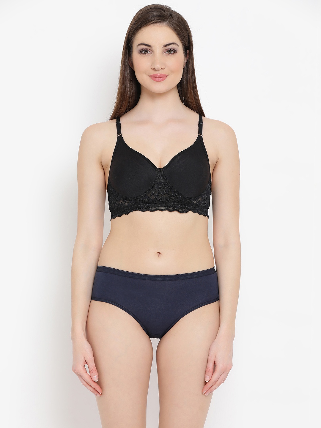 

Clovia Women Black & Blue Lingerie Set COMBBP05540B