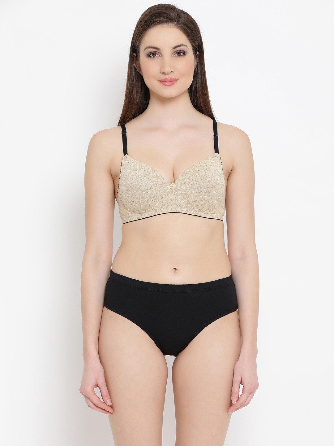 

Clovia Women Black & Beige Lingerie Set COMBBP08040B