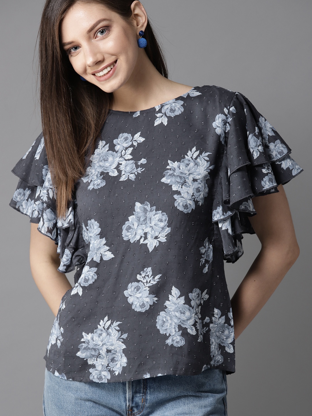 

HERE&NOW Women Blue Printed Top