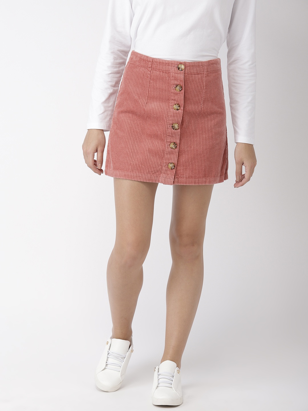 

FOREVER 21 Women Pink Self-Design A-Line Mini Pure Cotton Skirt