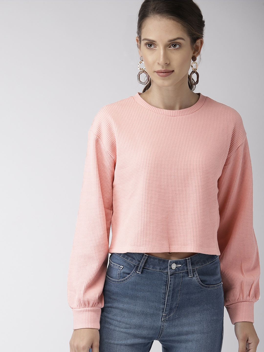 

FOREVER 21 Women Pink Checked Cropped Boxy Top