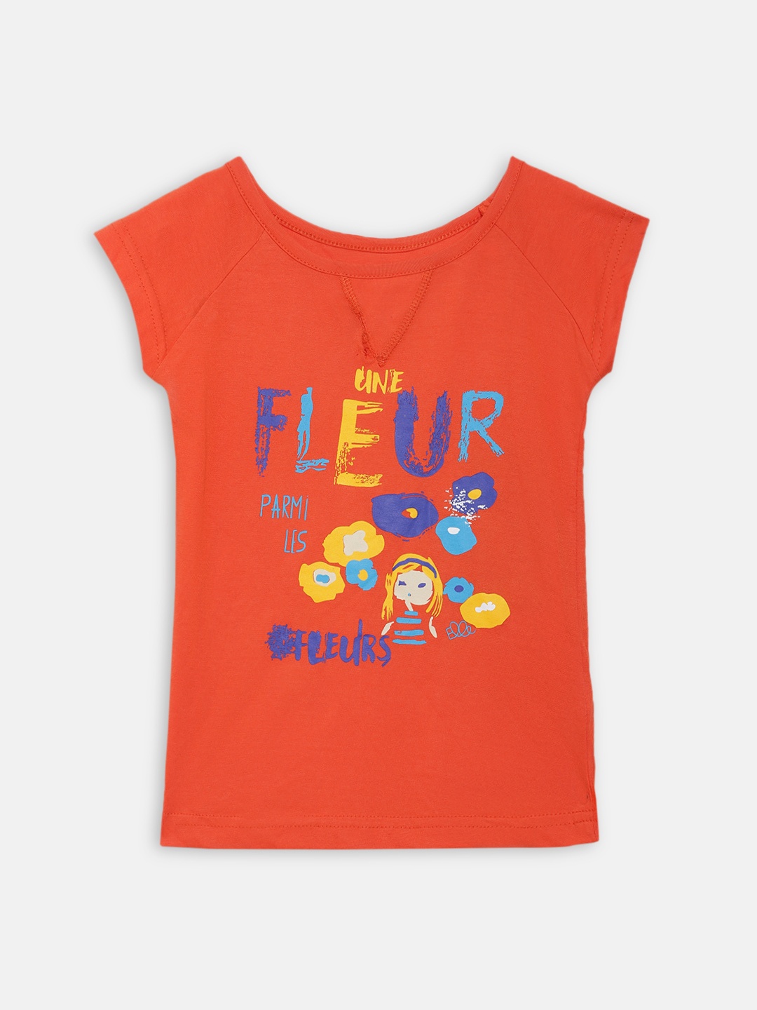 

ELLE Girls Orange Printed Round Neck T-shirt