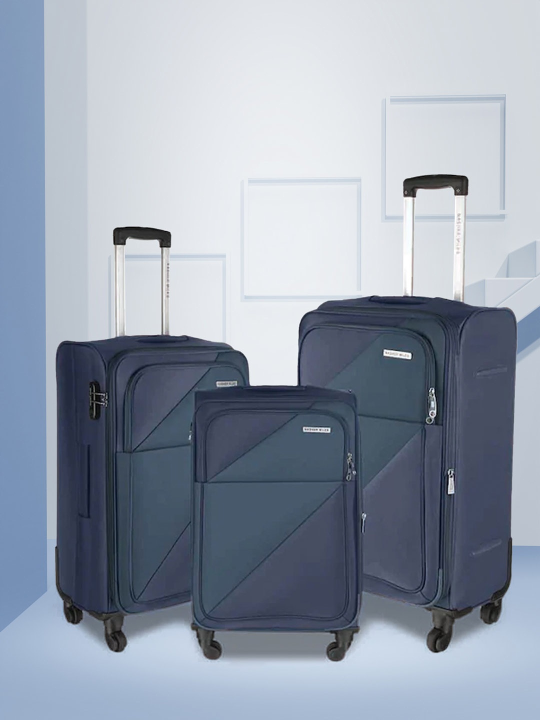 

Nasher Miles Unisex Set of 3 Solid Trolley Bags, Blue