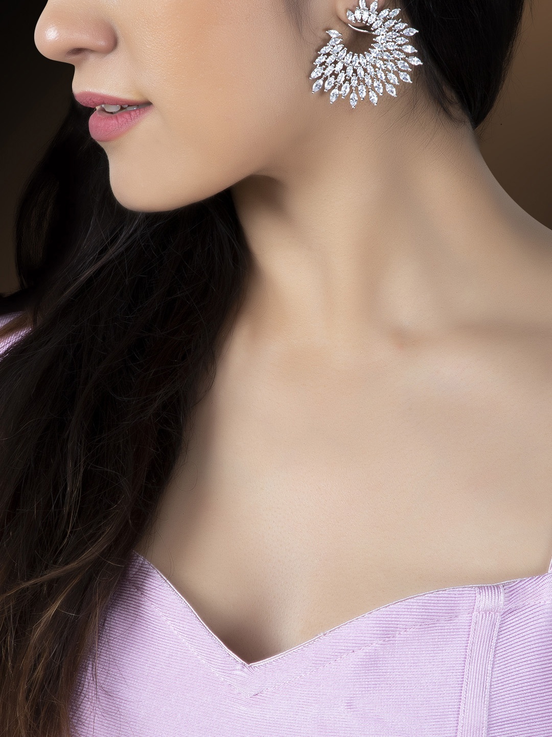 

Rubans Silver-Plated Handcrafted AD & Cubic Zirconia Studded Designer Spiral Stud Earring