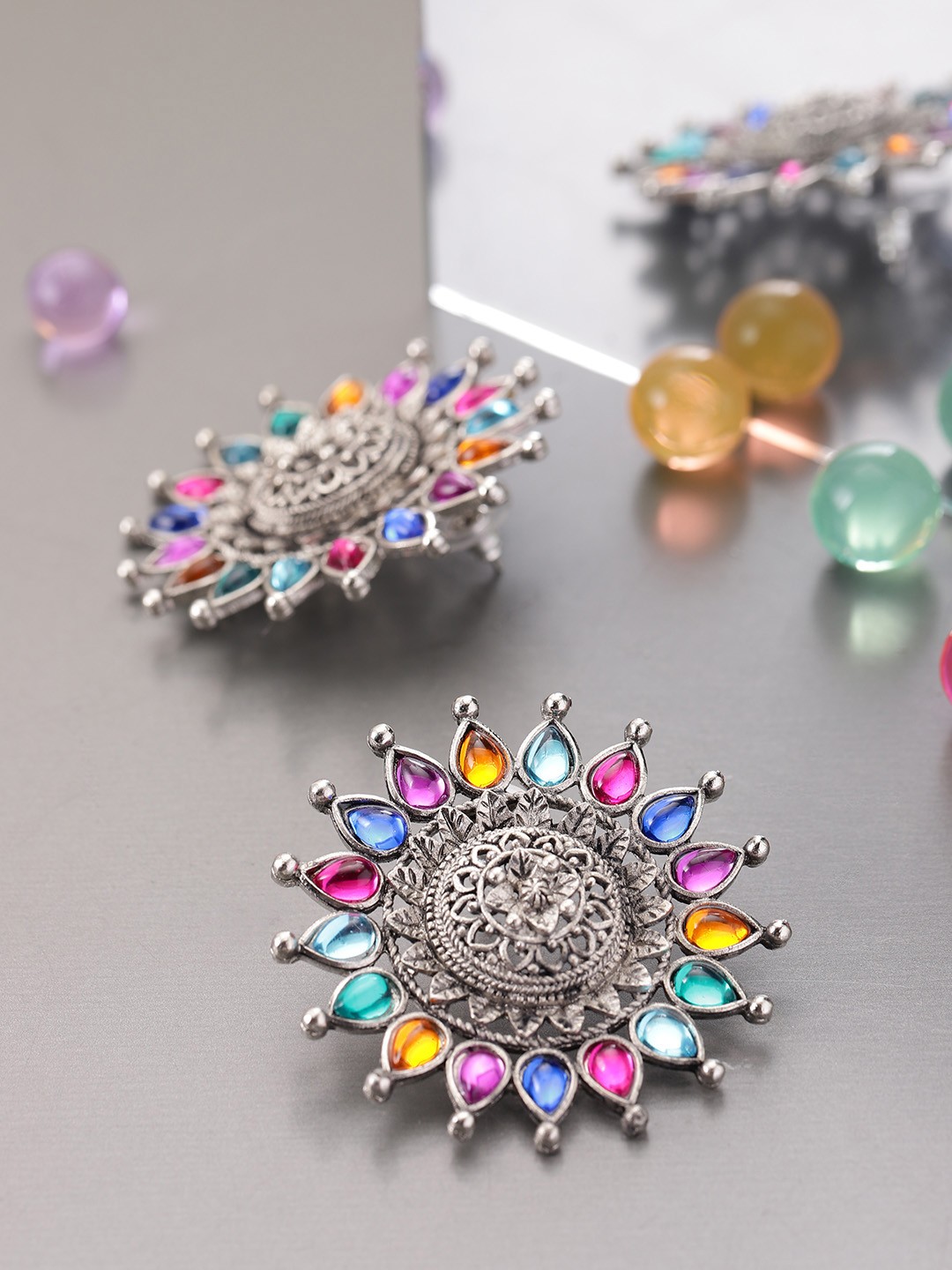 

Infuzze Oxidised Multicoloured Floral Drop Earrings, Multi