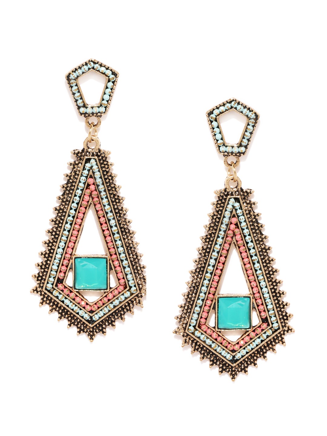 

Blisscovered Antique Gold-Toned & Pink Contemporary Drop Earrings