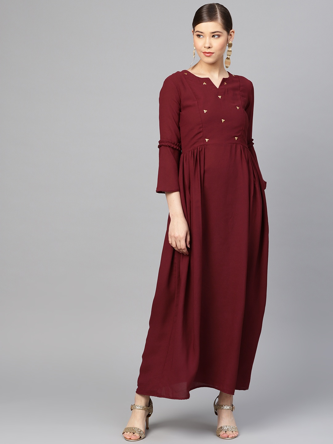 

Inddus Women Maroon Solid Maxi Dress