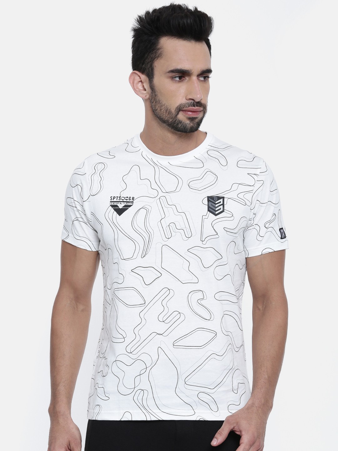 

Proline Active Men White Brown Printed Round Neck Pure Cotton T-shirt
