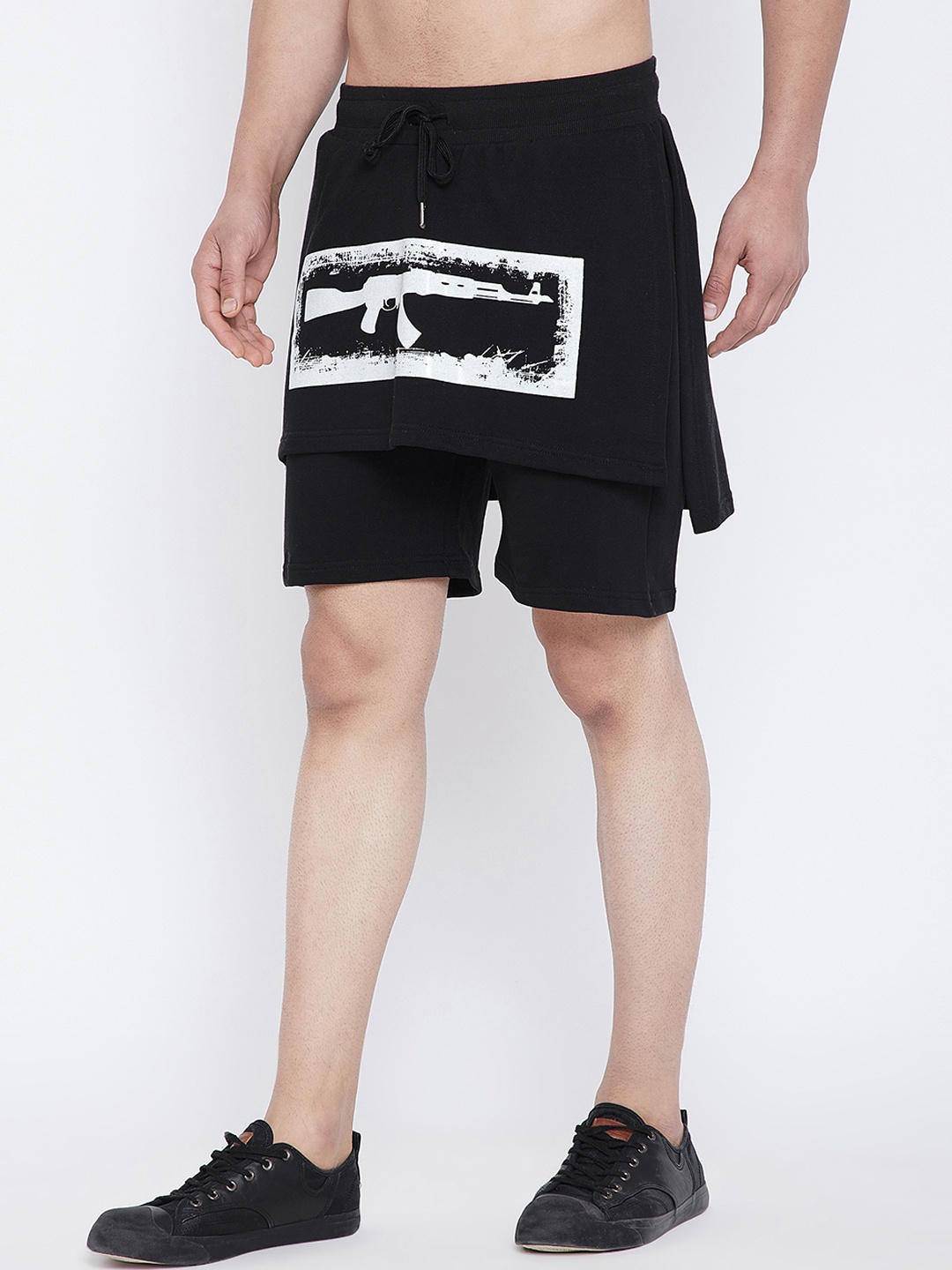 

FUGAZEE Men Black Printed Slim Fit Layered Regular Shorts