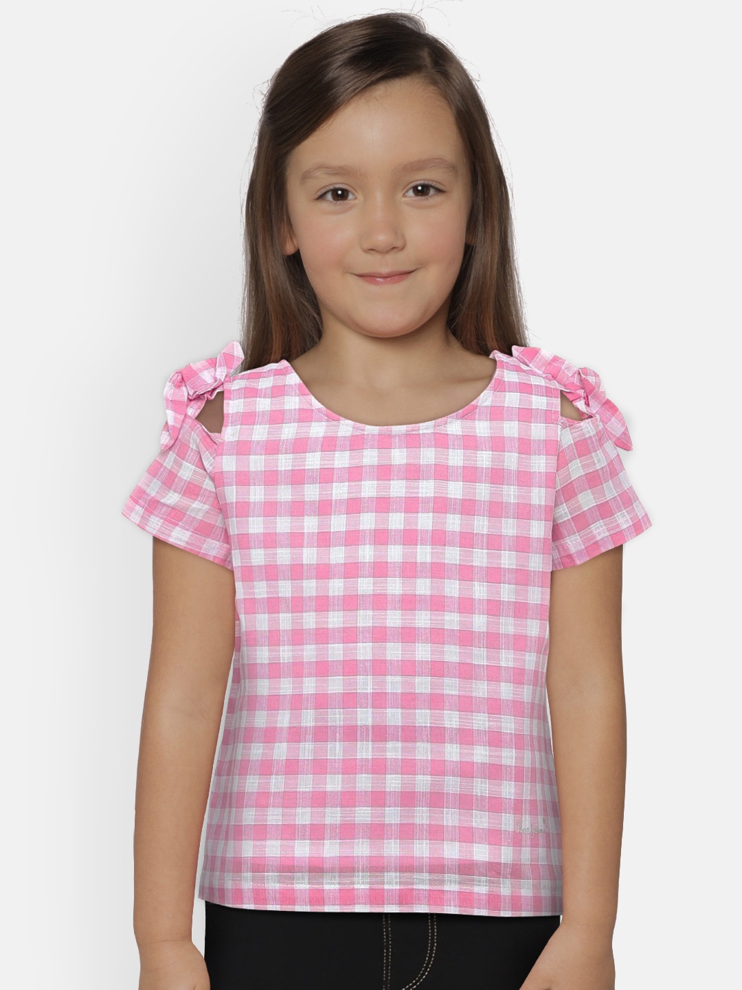 

Pepe Jeans Girls Pink & White Checked Pure Cotton Top