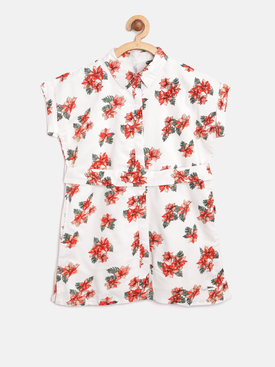 

Pepe Jeans Girls Off-White & Red Floral Print Shirt Dress with Belt