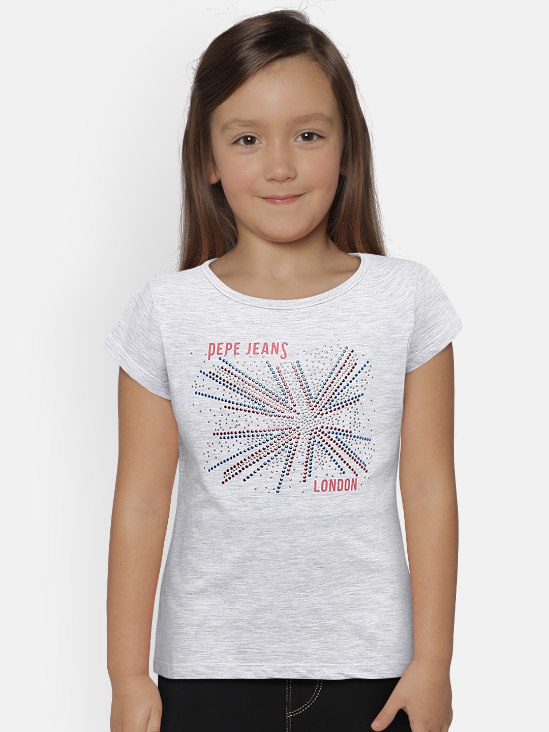 

Pepe Jeans Girls Grey Printed Embellished T-shirt
