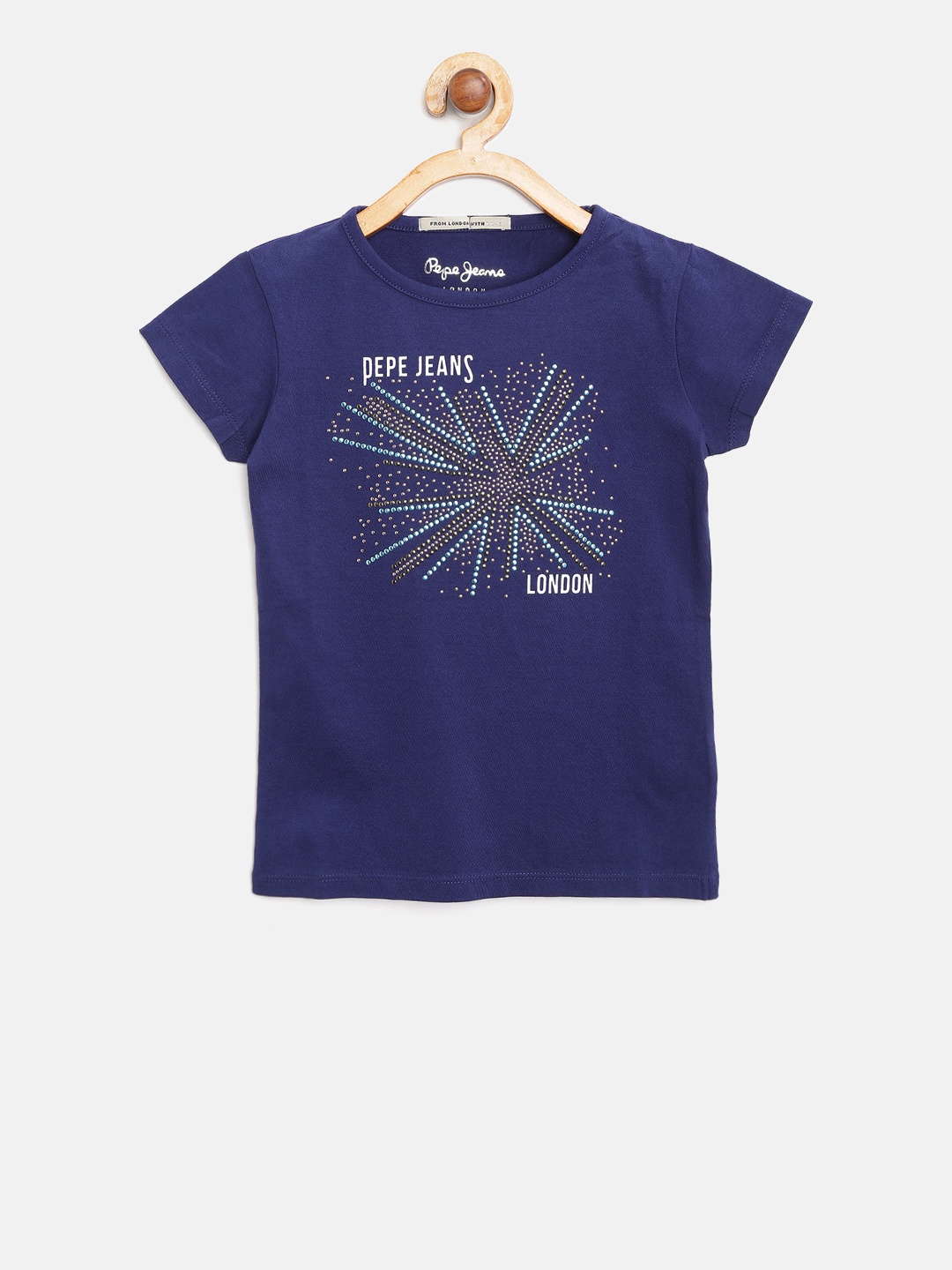 

Pepe Jeans Girls Navy Blue Embellished Round Neck T-shirt