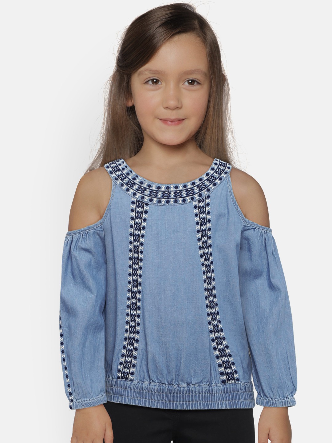 

Pepe Jeans Girls Blue Printed Pure Cotton Top