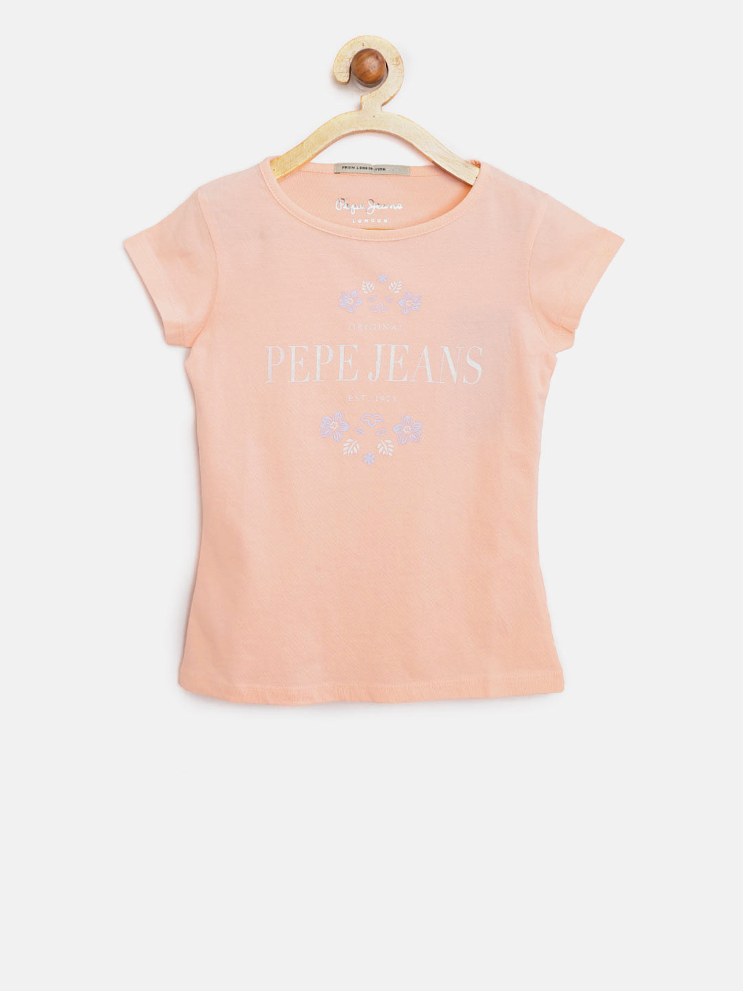 

Pepe Jeans Girls Peach-Coloured Printed Round Neck T-shirt