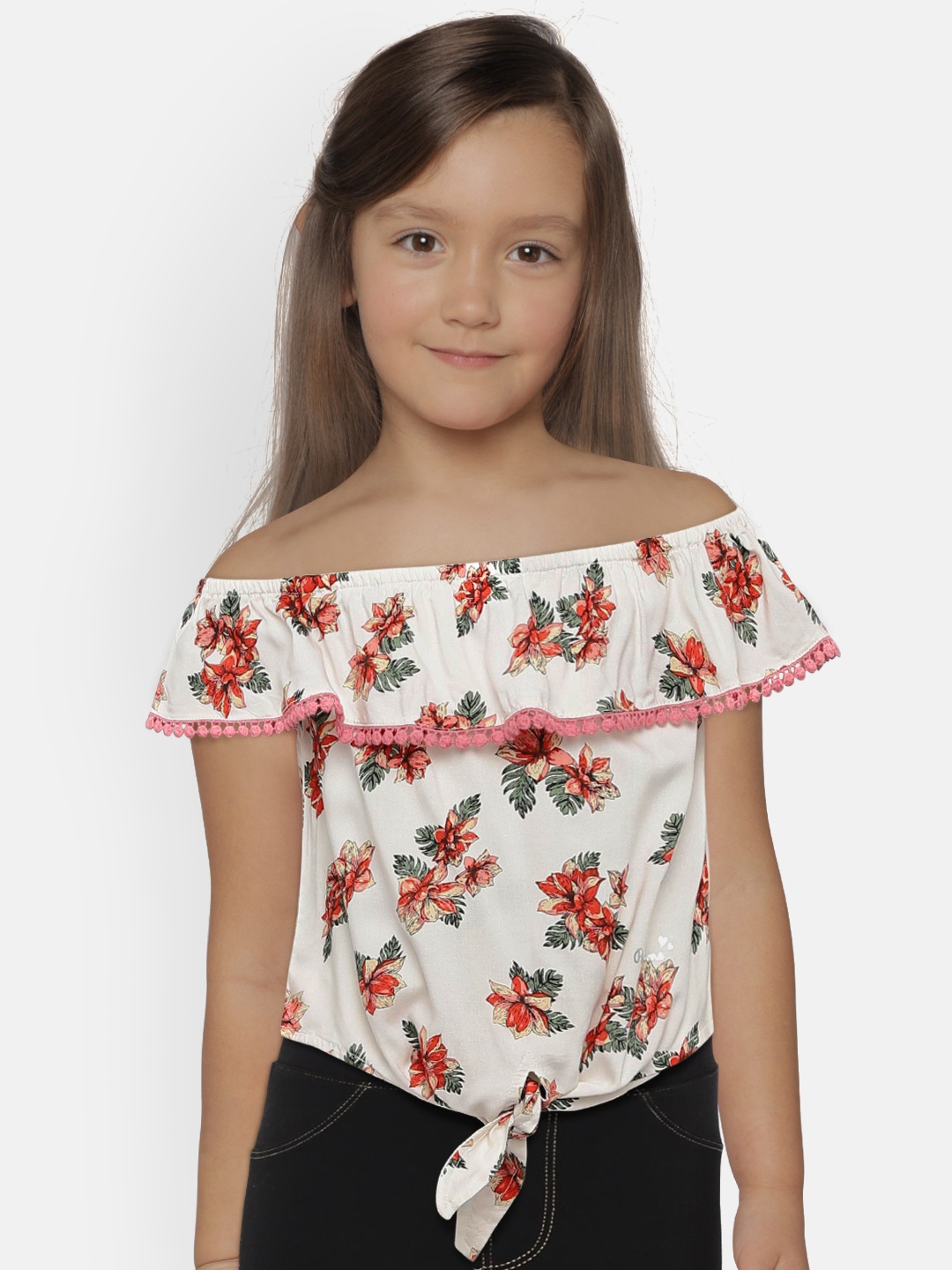 

Pepe Jeans Girls Off-White Printed Bardot Top