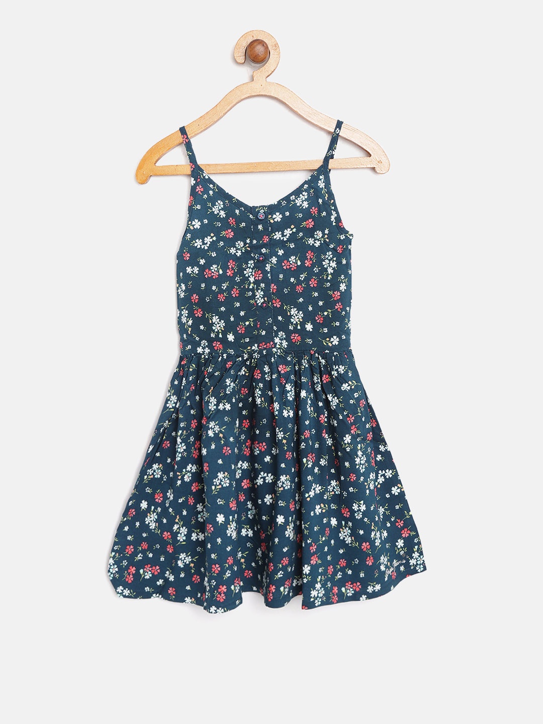 

Pepe Jeans Girls Navy Blue & Off-White Floral Print Fit and Flare Dress