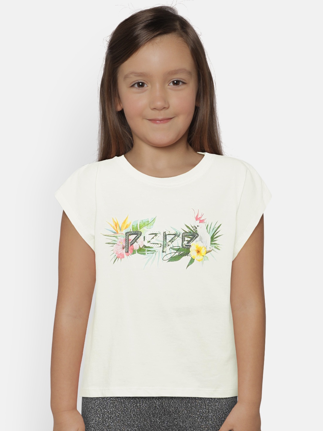 

Pepe Jeans Girls White Printed Round Neck T-shirt