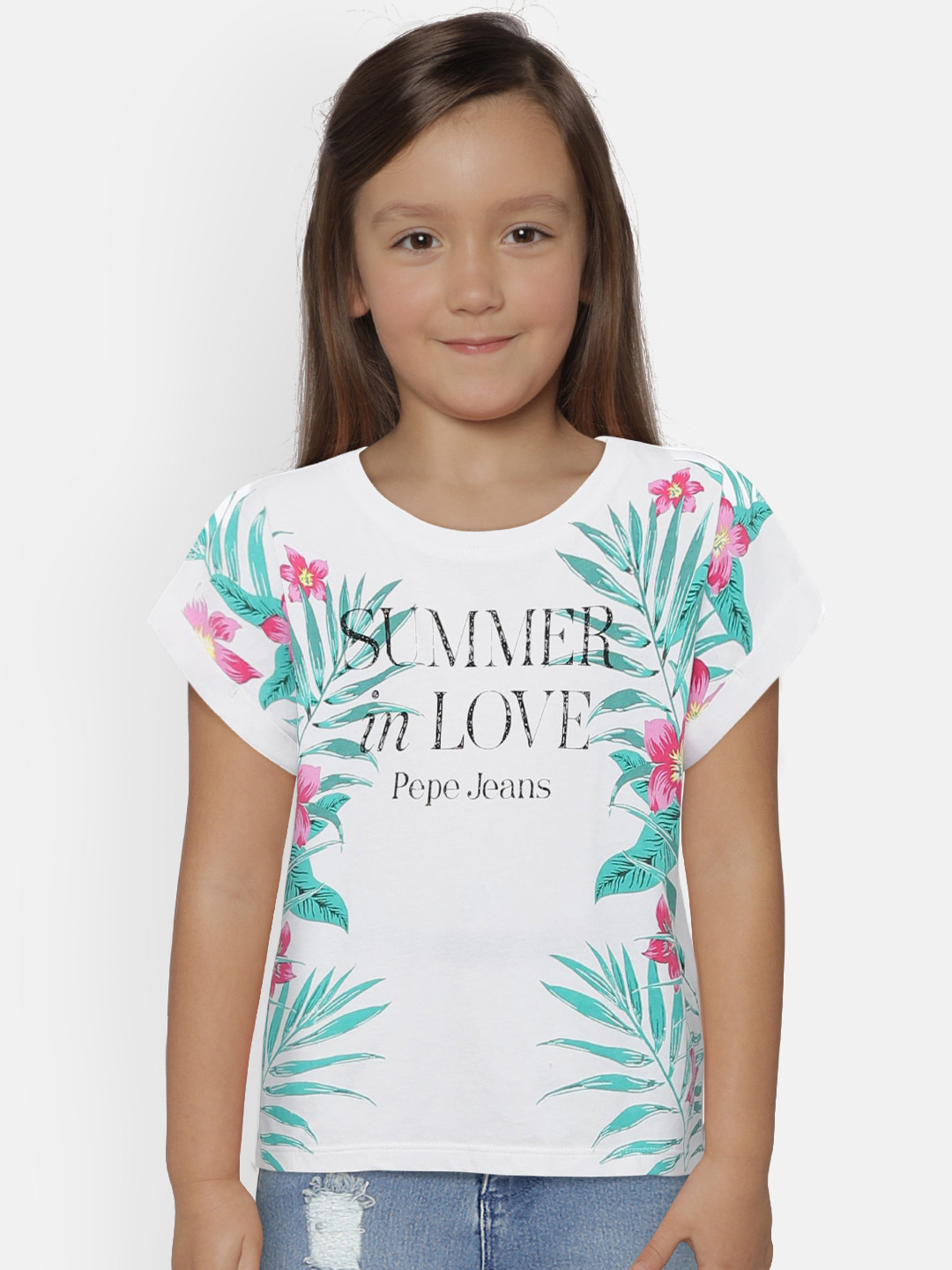 

Pepe Jeans Girls White Printed Round Neck Pure Cotton T-shirt